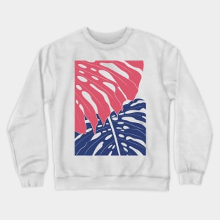 Abstract Blue And Red Monstera Leaves 2 Crewneck Sweatshirt
